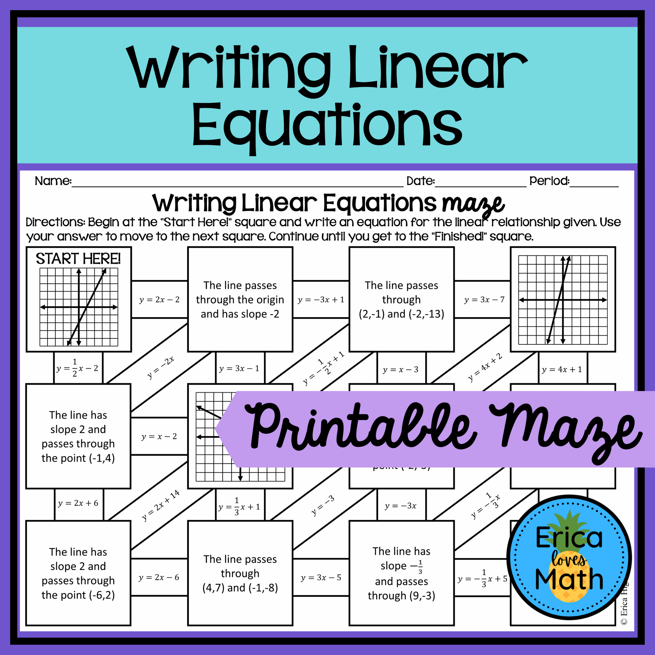 Writing Linear Equations Worksheet For 8th 10th Grade Lesson 