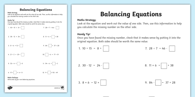 Year 5 Balancing Equations Worksheet teacher Made Twinkl 