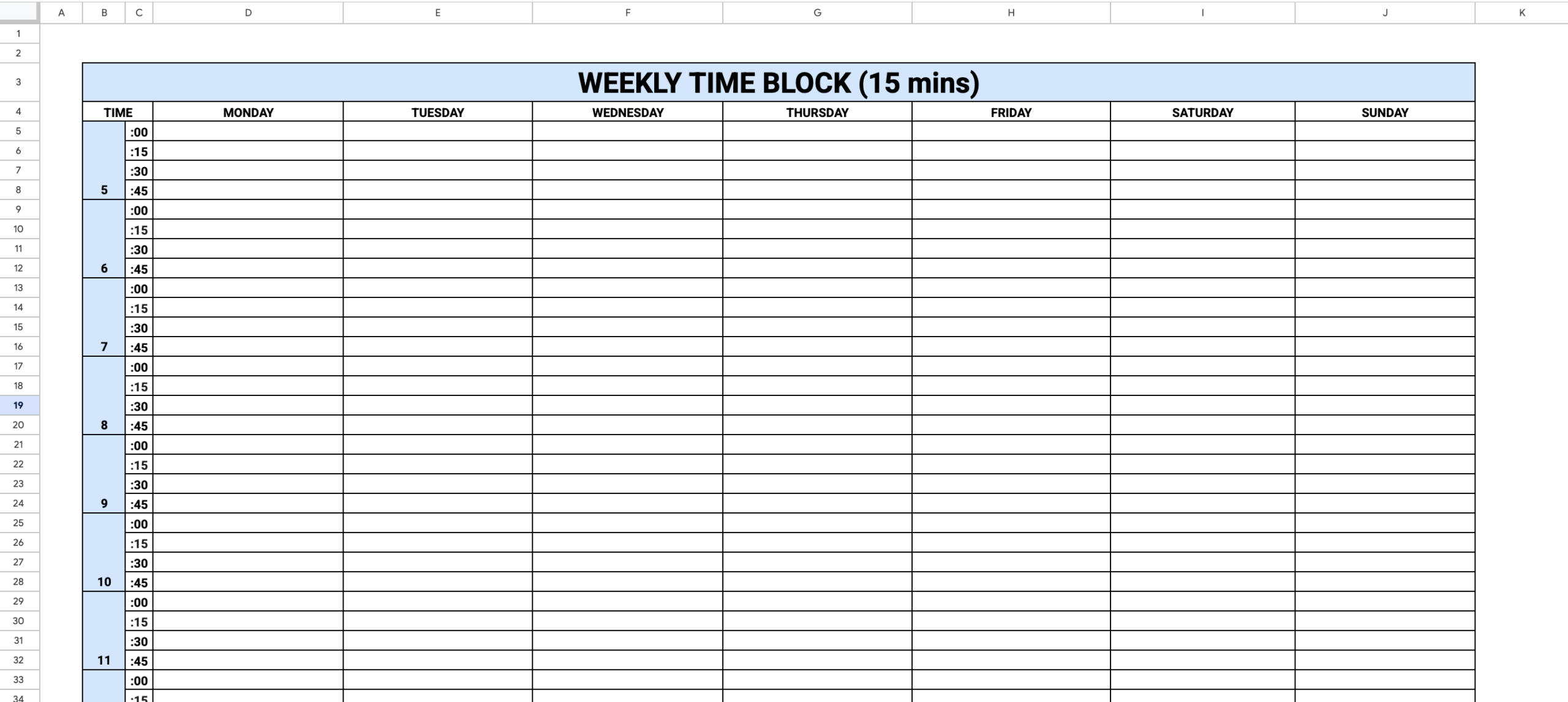 time blocking templates