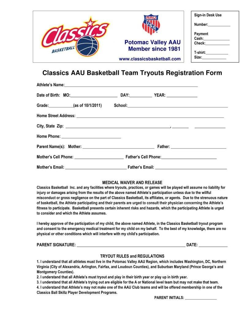 Basketball Tryout Registration Form PDF FormsPal