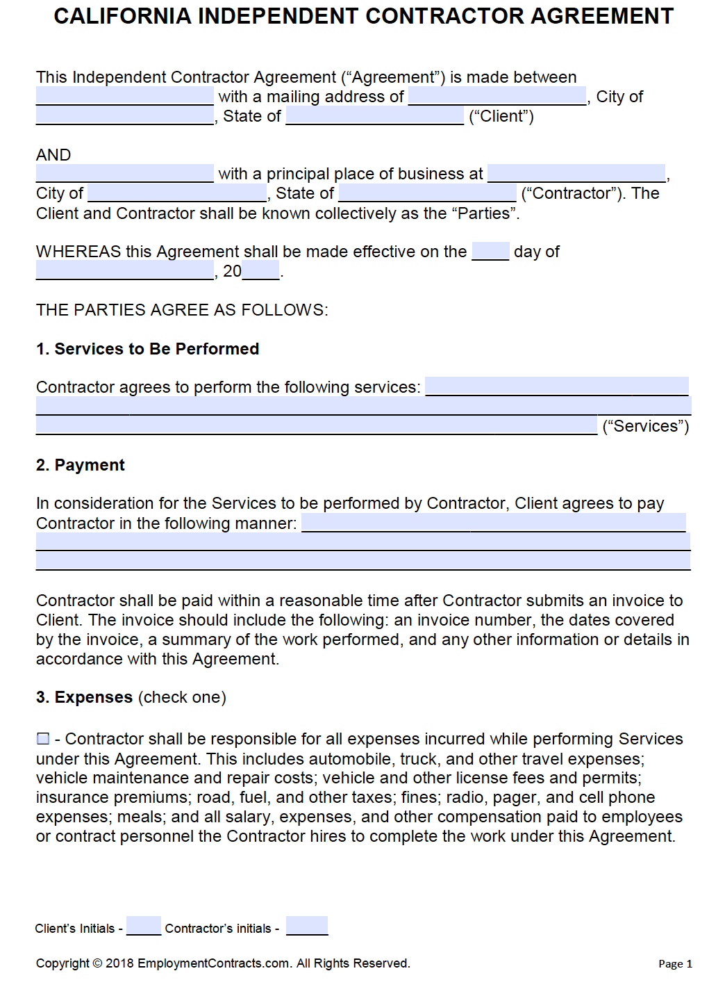 contractor agreement template