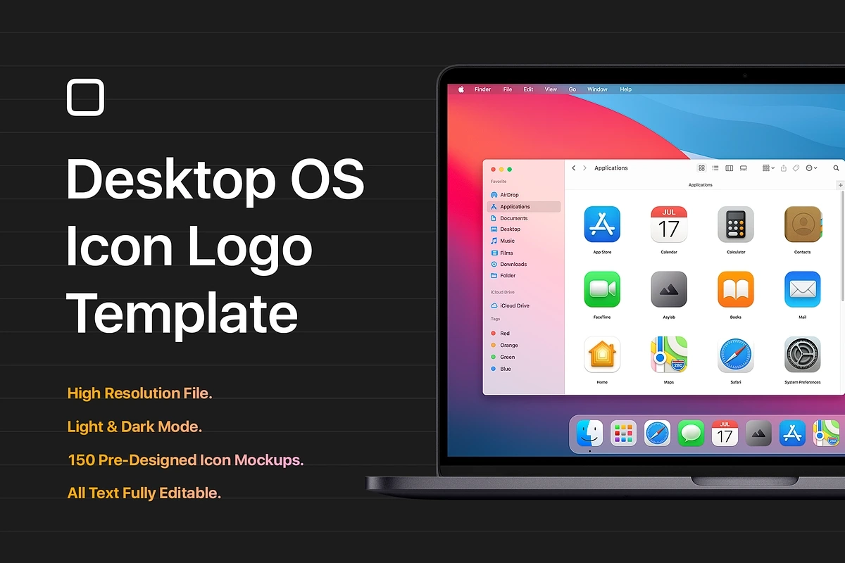 Desktop OS Icon Template Mockup PSD