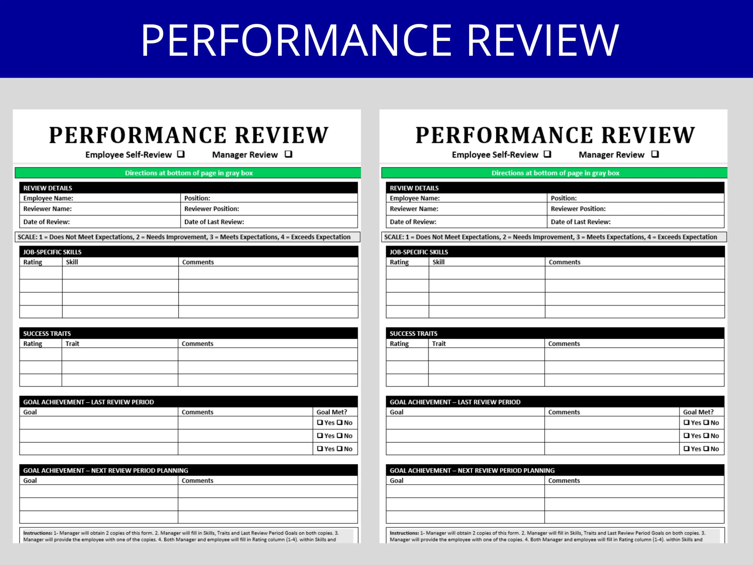 Employee Performance Review Template Manager Self Evaluation printable Word Doc Etsy Denmark