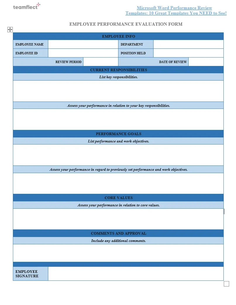 Free Employee Performance Review Template Excel Word 