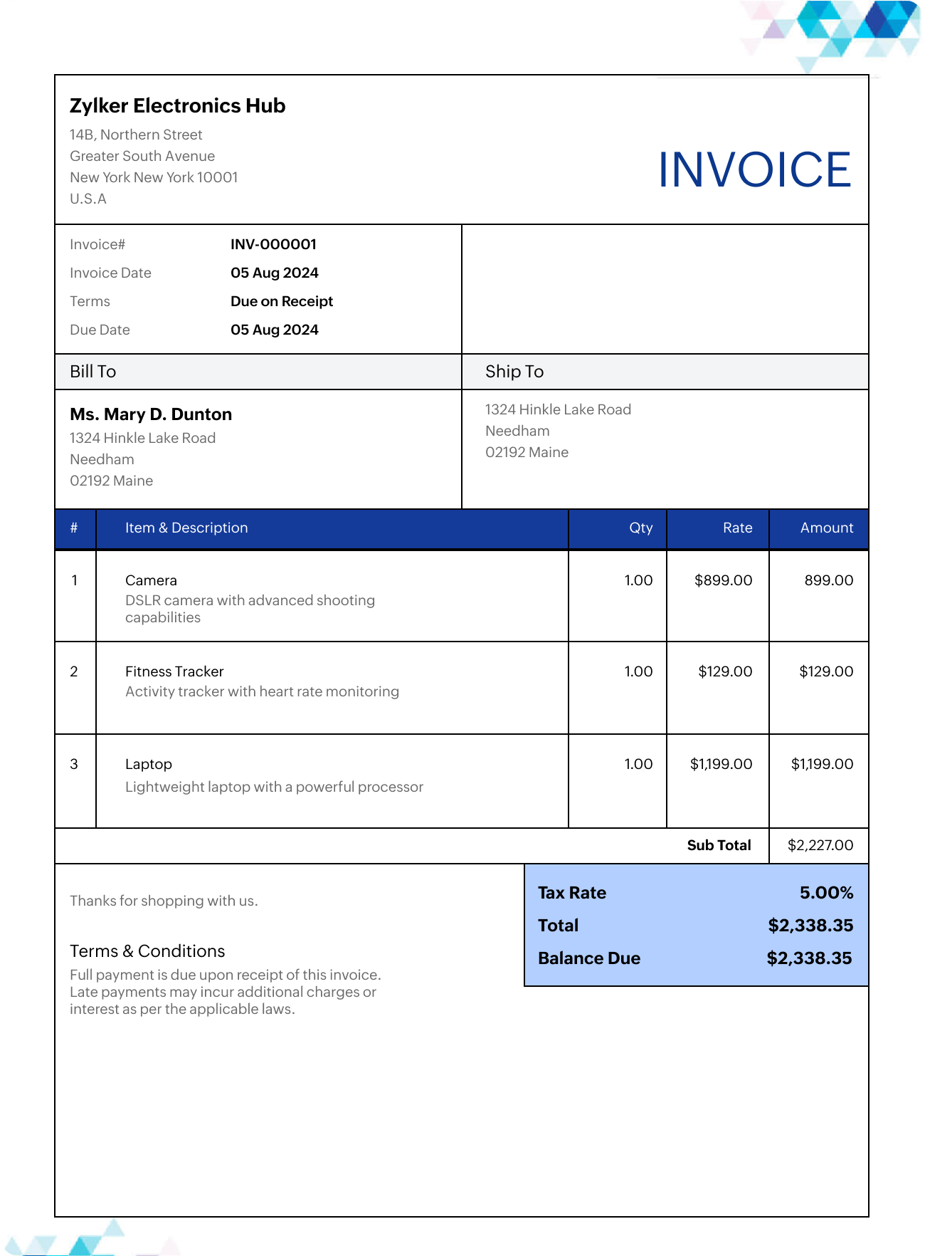 invoice samples templates