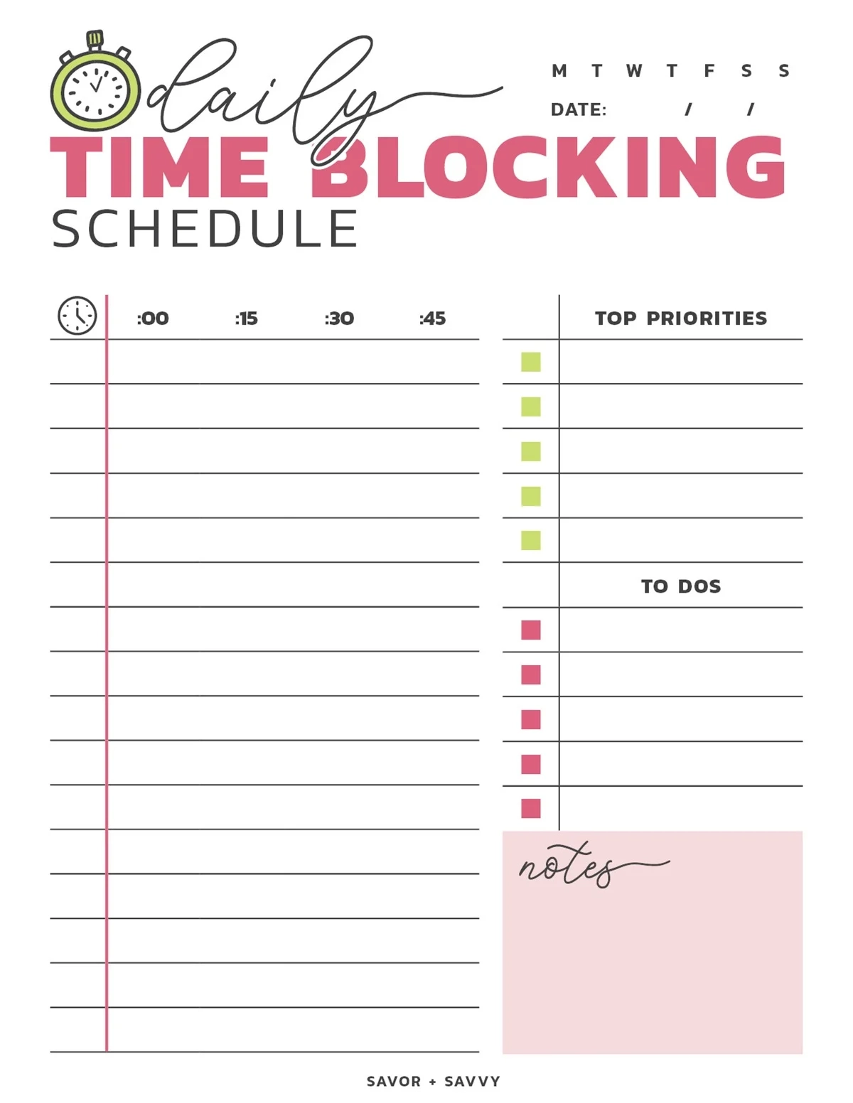 Free Printable Time Blocking Templates Your Ultimate Guide To Productivity Savor Savvy