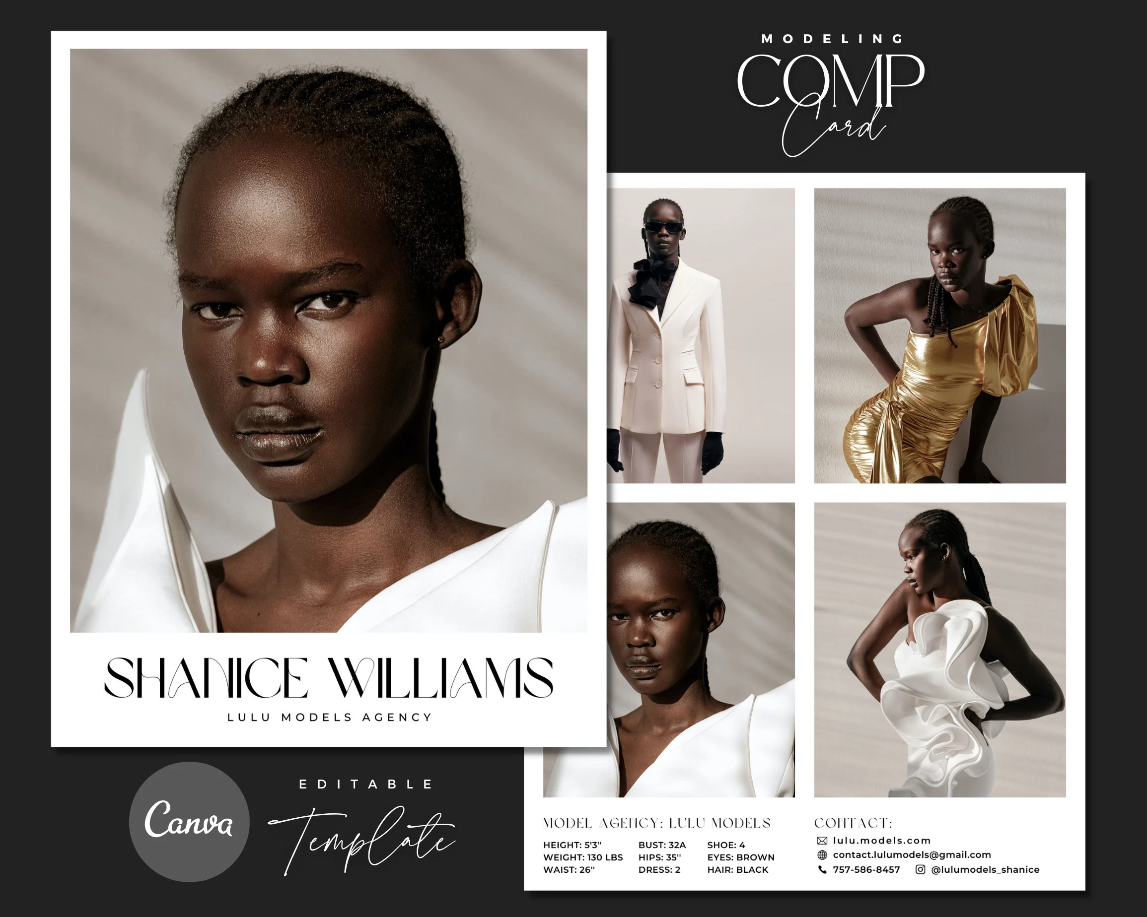 Model Comp Card Canva Template Fashion Model Zed Card Model Portfolio Template Monochrome Fashion Portfolio Etsy Israel