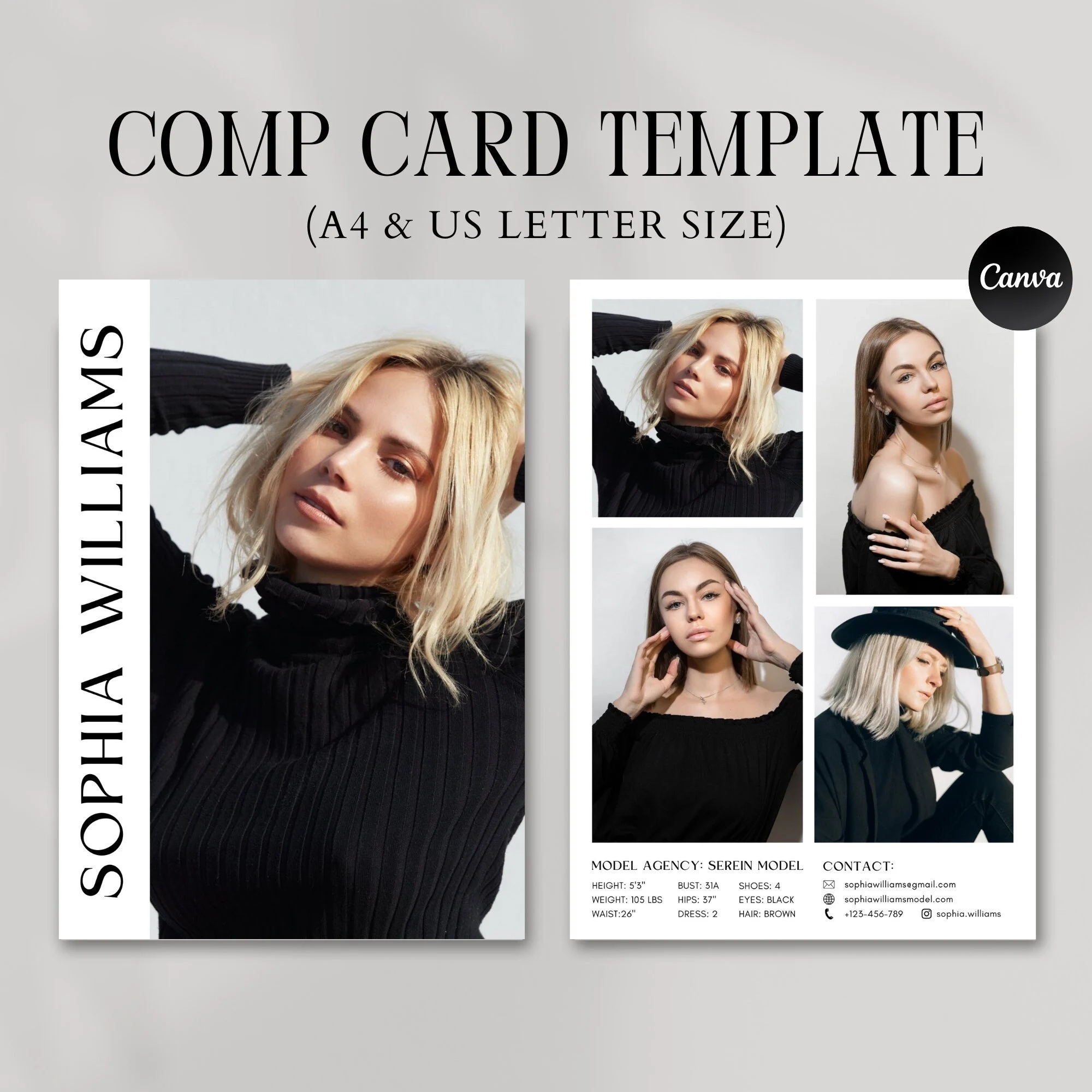 Modeling Comp Card Template Fashion Model Zed Card Model Portfolio Template Fashion Resume Photo Card Editable Canva Template Etsy Denmark