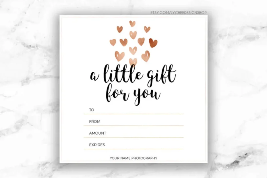 Printable Rose Gold Hearts Gift Certificate Template Editable Gift Card Design Microsoft Word Photoshop Template DOCX DOC PSD Etsy