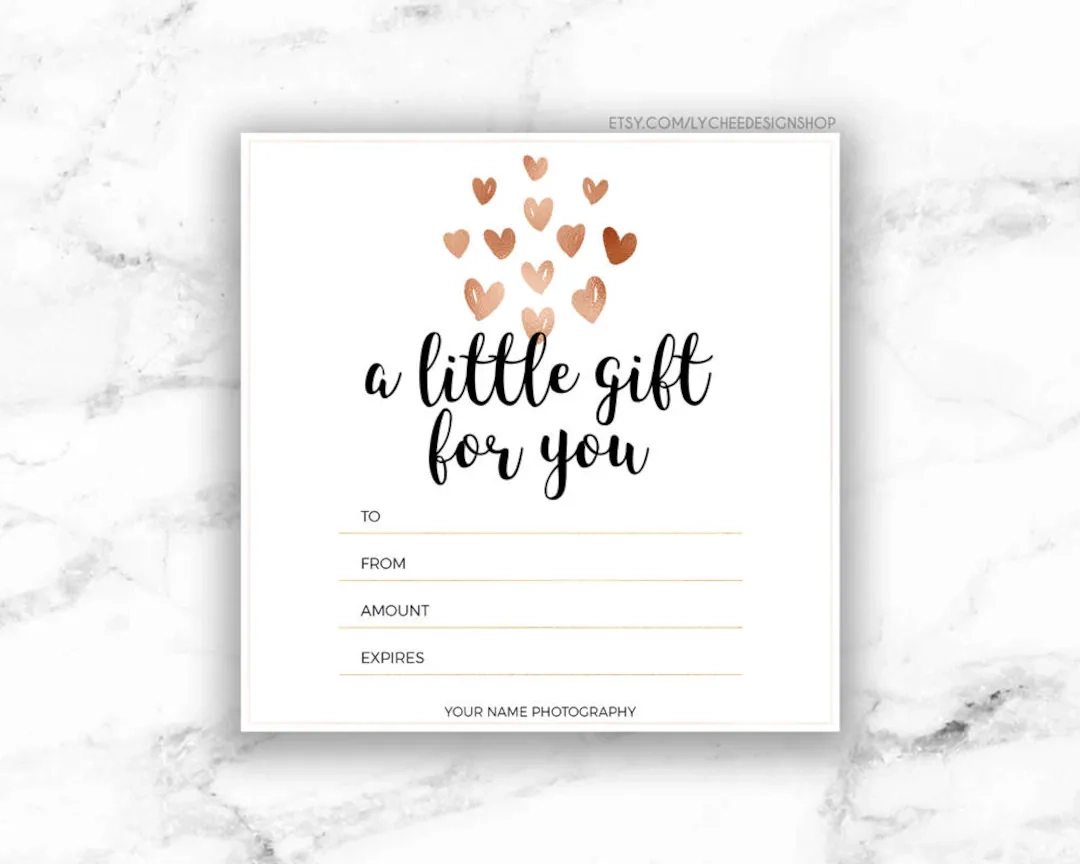 Printable Rose Gold Hearts Gift Certificate Template Editable Gift Card Design Microsoft Word Photoshop Template DOCX DOC PSD Etsy